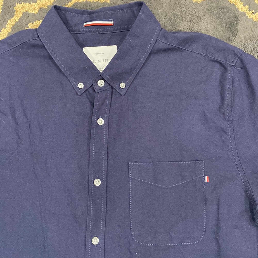 Navy Blue Cotton On Mens Collared Shirt Long Sleeves Slim Fit Size XL